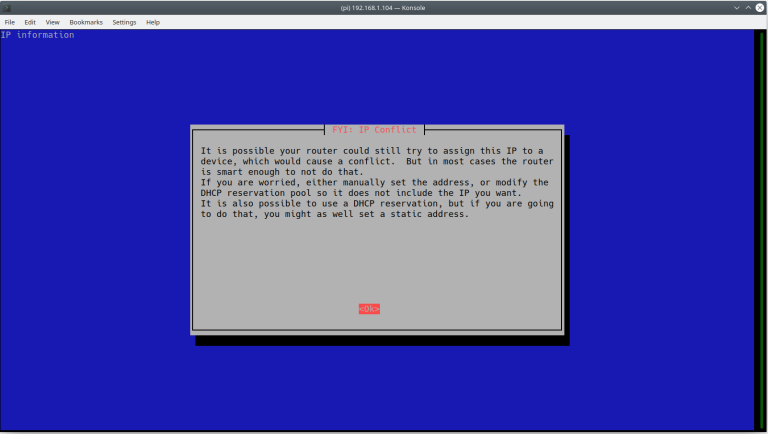 pi-hole installation ip conflict notice