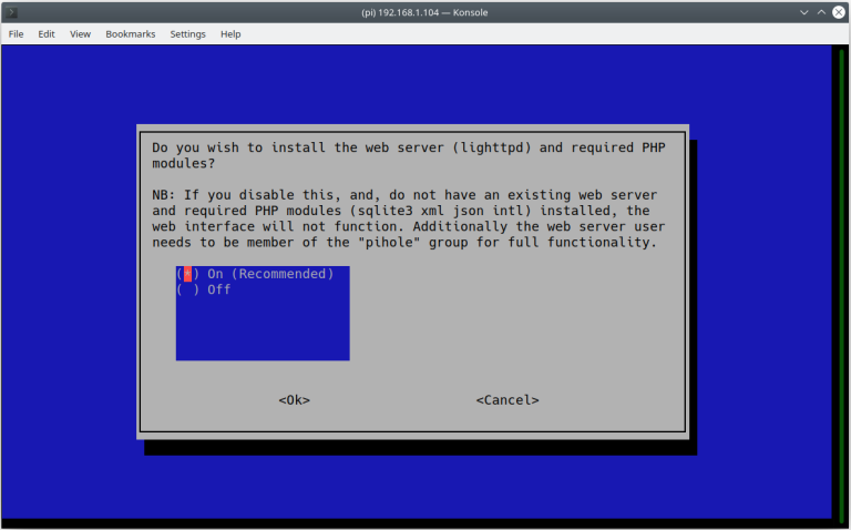 pi-hole installation web server option