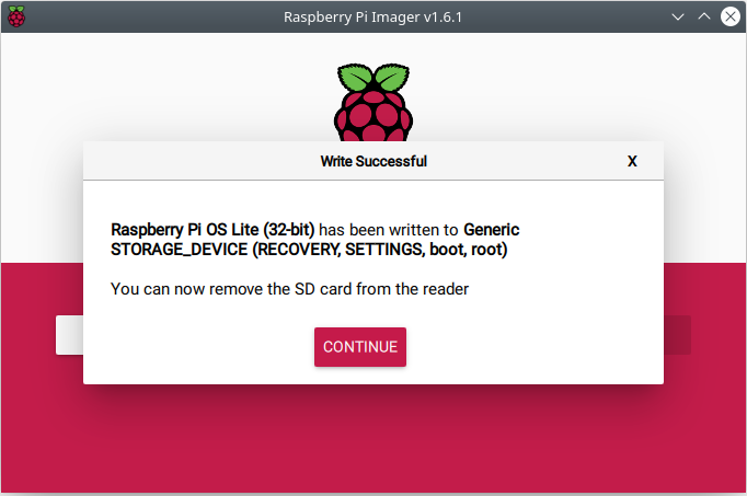 Raspberry pi imager sucessful write operation