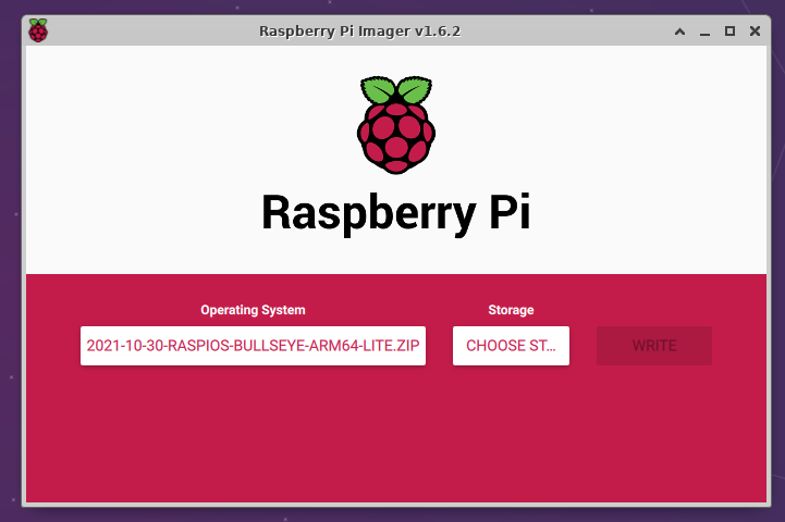 main menu for the raspberry pi imager